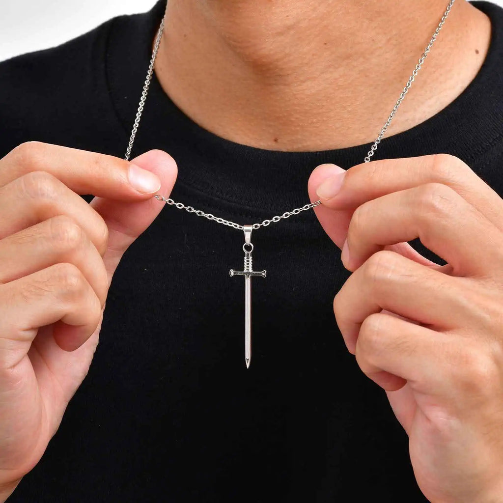 Sword Long Pendant Necklace — Stainless Steel