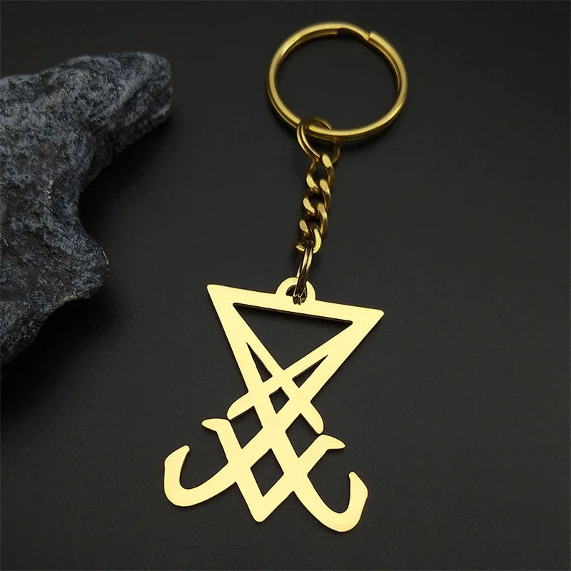 Lucifer Sigil Steel Pendant Church Satan Keychain