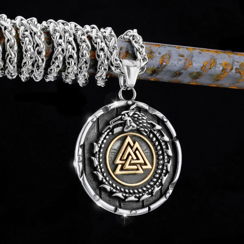 Nordic Totem Amulet Rune Necklace Retro Geometric Pattern Stainless Steel Jewelry Viking Punk Pendant Men's Fashion