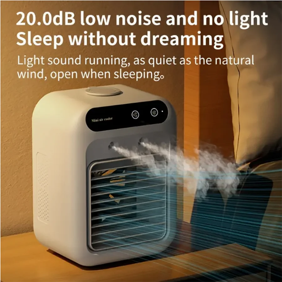 Portable mini desktop air conditioner fan, low noise, powerful humidifier and cooling function, USB charging