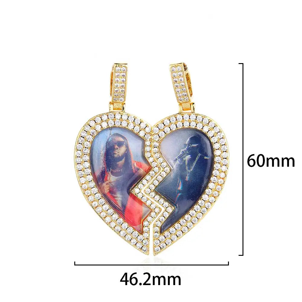 Iced Out Heart Photo Pendant Necklace