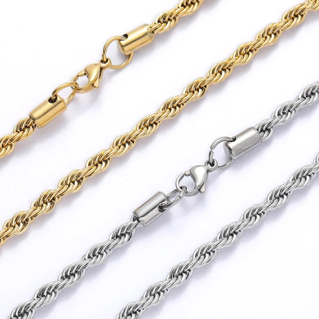 3MM Stainless Steel Twisted Rope Chain Necklaces For Men Women Hip Hop Titanium Steel Choker Fashion Party Jewelry