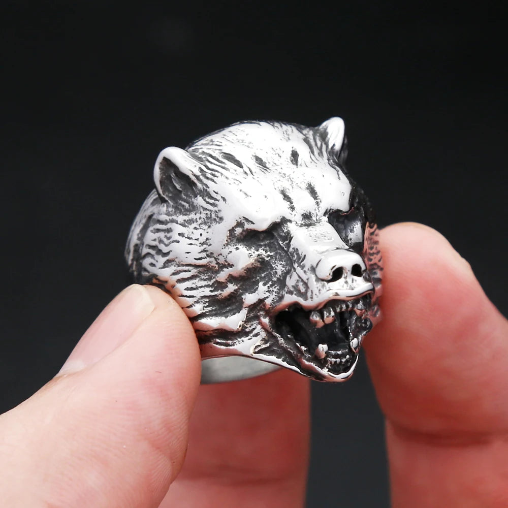 Viking Steel Ring Nordic Bear Head Slavic