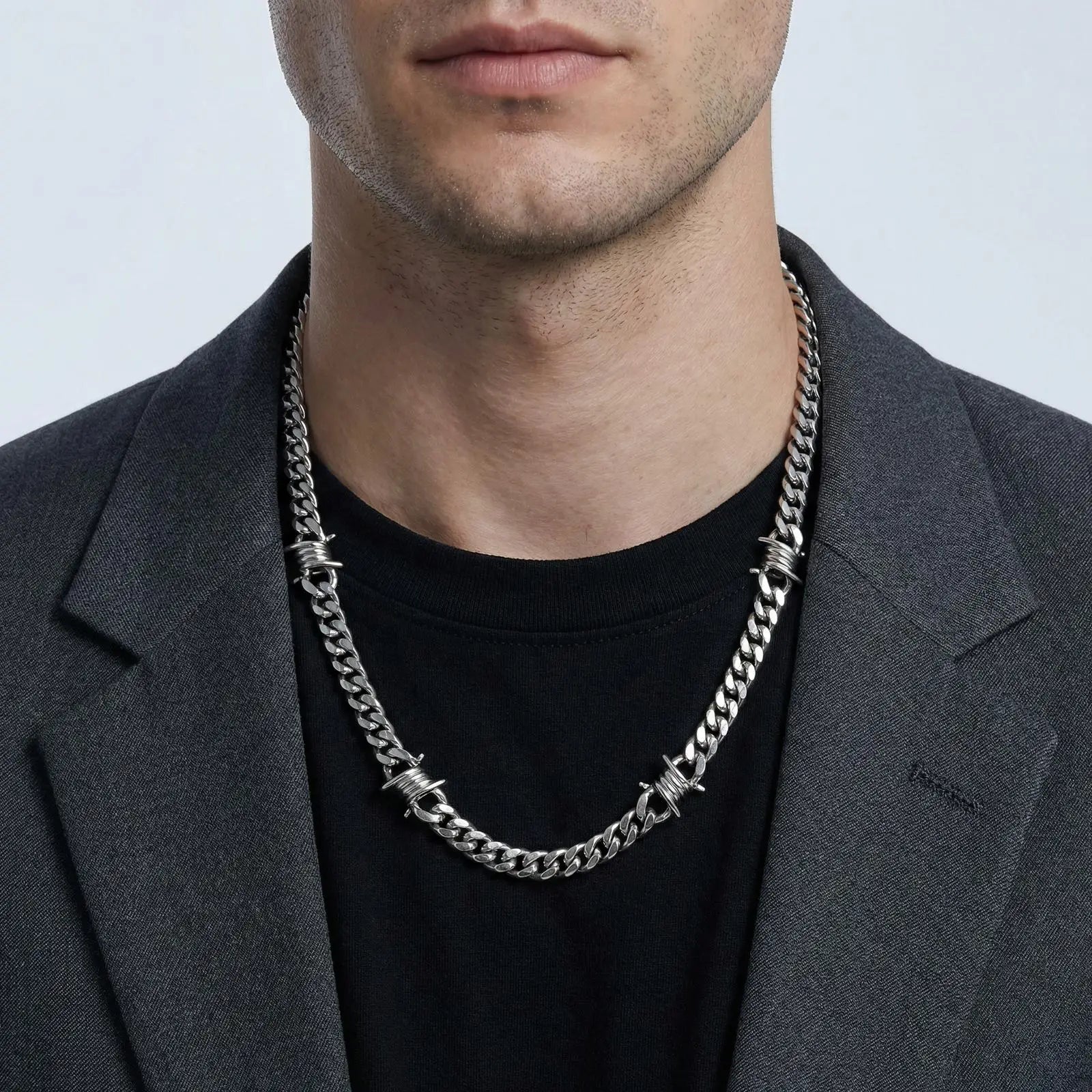 Punk Hiphop Thorns Cuban Chain Necklace for Men Stainless Steel Gothic Choker Necklace Non Fading Waterproof Jewelry