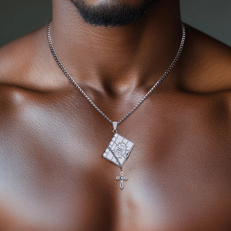 Iced Out Bible Cross Pendant — 925 Silver