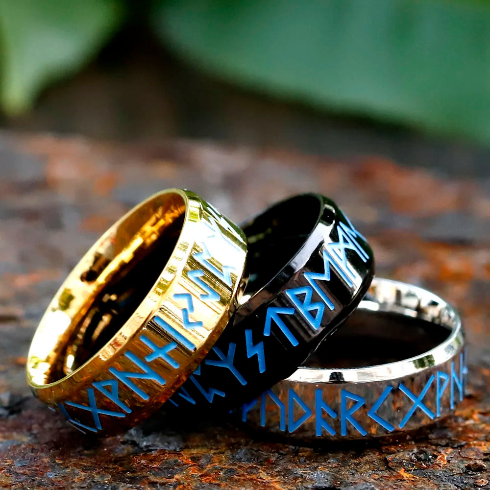 Viking Blue Rune Amulet Ring — Stainless Steel
