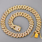 14mm Iced Out  Prong Cuban Link Chain Necklace for Men Women 2 Row Rhinestone Paved Miami Rhombus Hip Hop Jewelry Wholesale