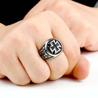Black Iron Cross Pattern Ring — Stainless Steel
