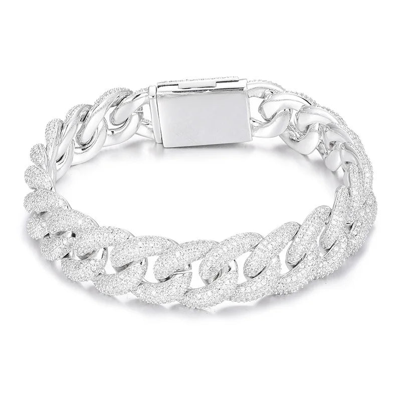 Iced Out Miami Cuban Link Bracelet for Men, Full CZ Diamond Hip Hop Bling Jewelry, Rapper Streetwear Accessory