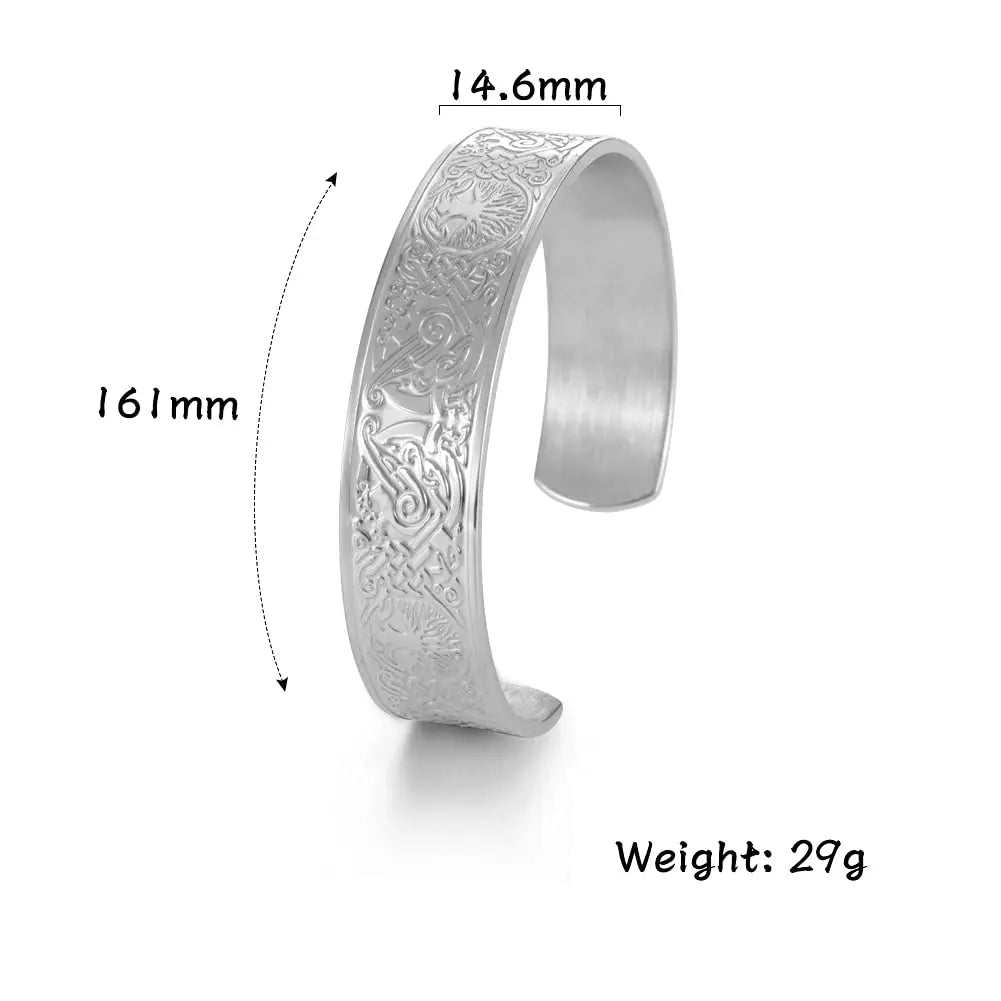 Dreamtimes Viking Tree of Life Bangle Bracelet Raven Talisman Bracelet Stainless Steel Bracelet Viking Celtic Knot Cuff