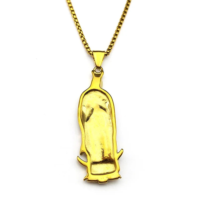 Virgin Mary Guadalupe Rhinestone Necklace — Stainless Steel
