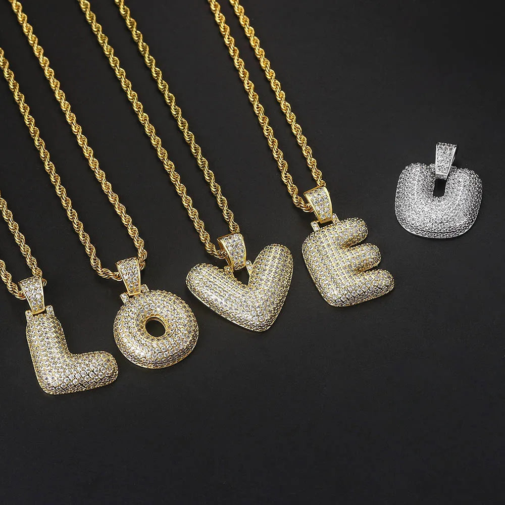 Iced Out Letter Bubble Pendant Necklace