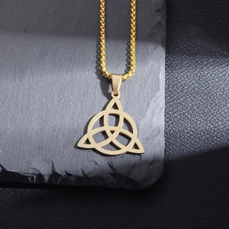 Silver Color Stainless Steel Pattern Witch Knot Pendant Necklace Celtic Knot Lucky Jewelry Christmas Gift for Friends Family