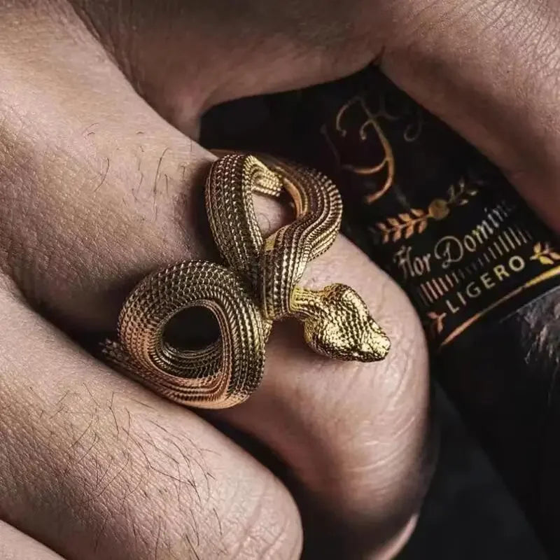 Vintage Personalized Twisted Python Adjustable Ring Men and Women Punk Gold Color Three-dimensional Snake Ring Creative