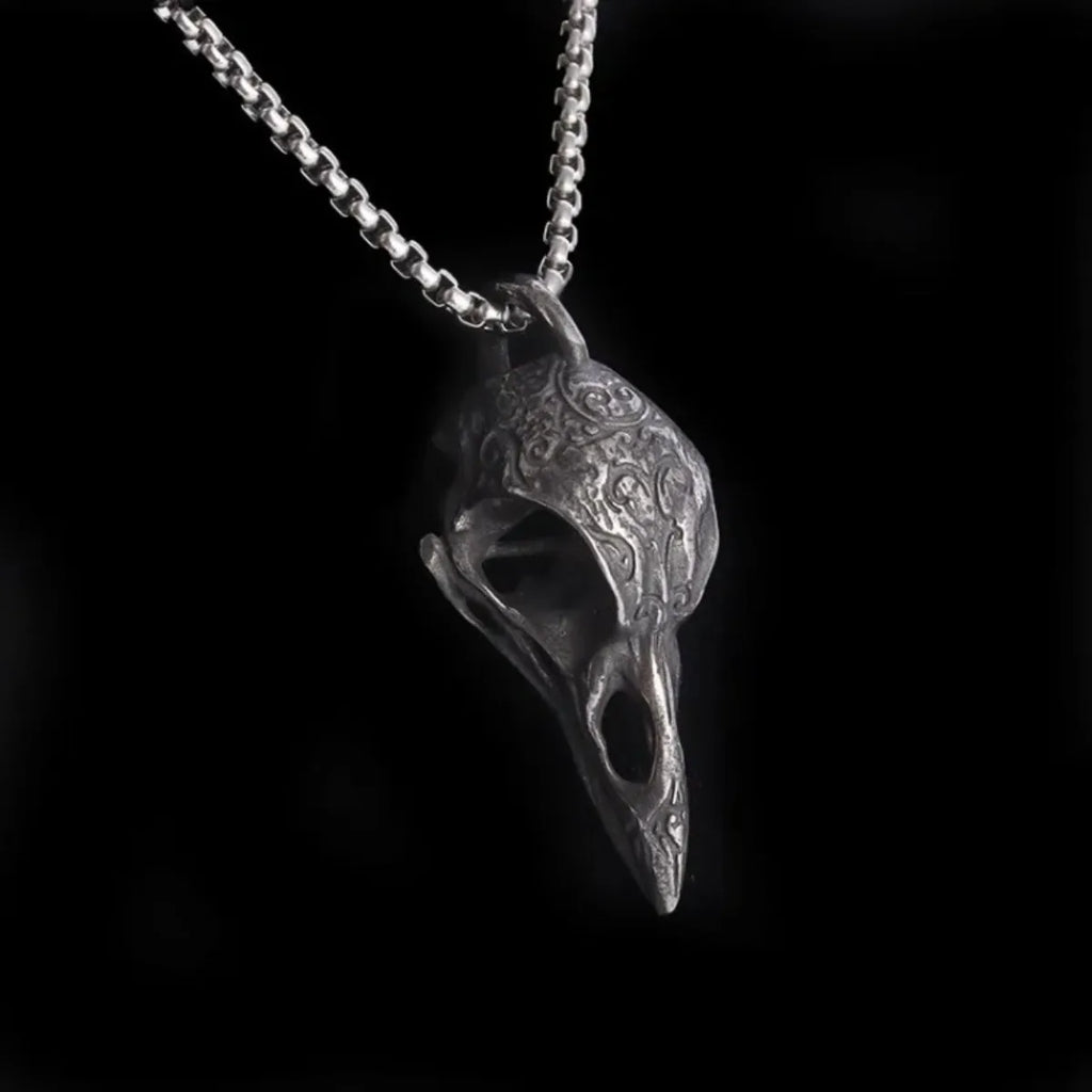Nordic Crow Skull Pendant Necklace, Retro Animal Jewelry for Men, Lucky Amulet Gift, Viking Style