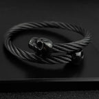 New Fashion Bracelet for Men Double Skull Bangles Open Cuff Bracelets Stainless Steel Braided Wrap Bangle Jewelry Pulsera