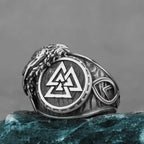 Stainless Steel Viking Valknut Ring Men's Crow Rune Amulet Punk Hip Hop Fashion Handmade Boutique Ring Jewelry Gift
