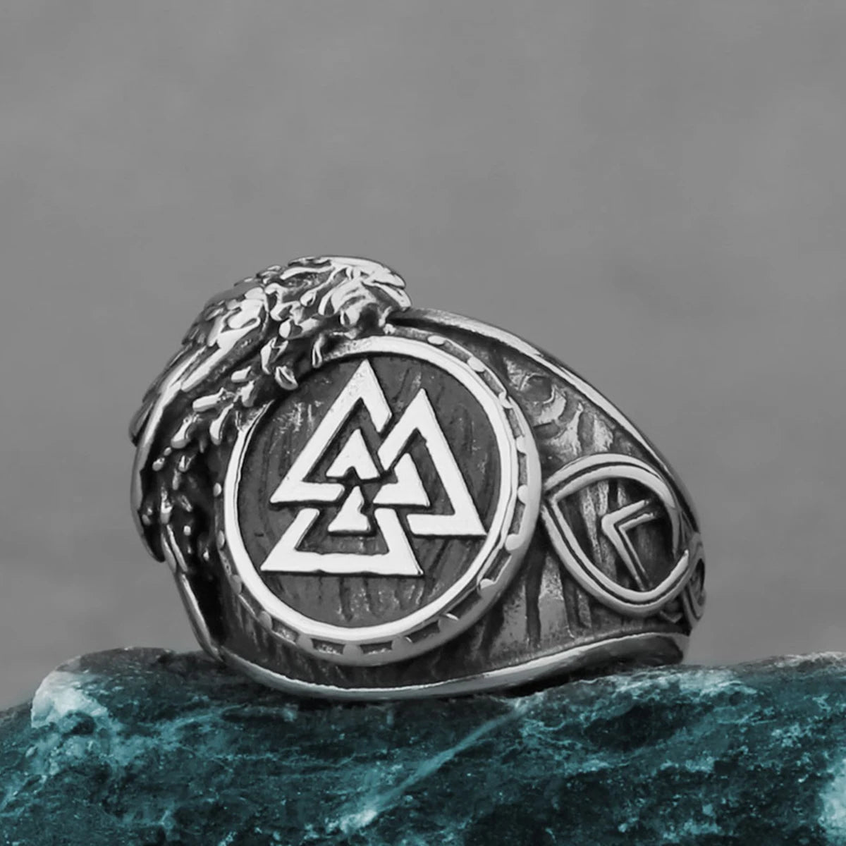 Stainless Steel Viking Valknut Ring Men's Crow Rune Amulet Punk Hip Hop Fashion Handmade Boutique Ring Jewelry Gift