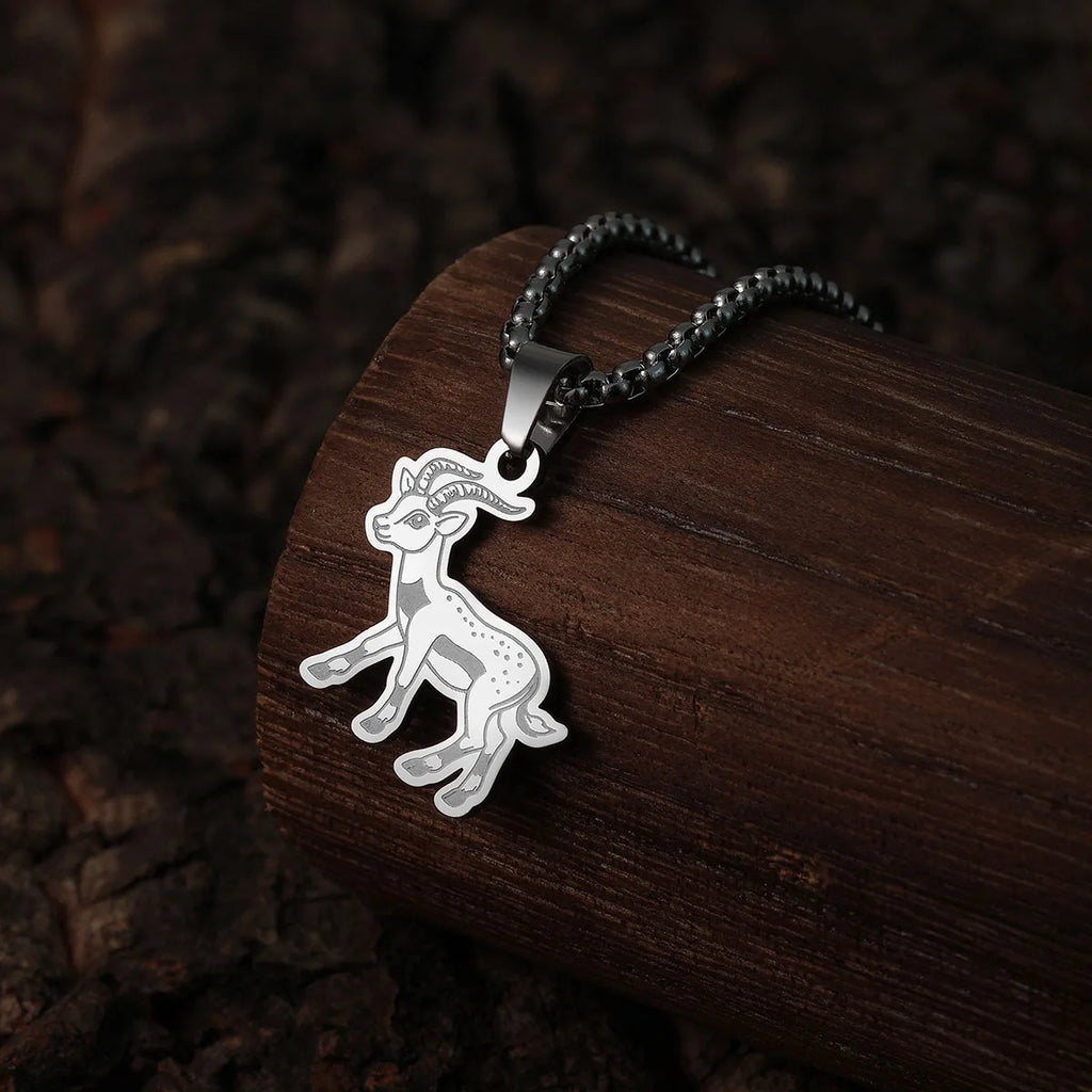 Kinitial Cute Goat Stainless Steel Necklace Chinese Culture Animal Zodiac Sheep Necklace Men Women Memorial Jewelry