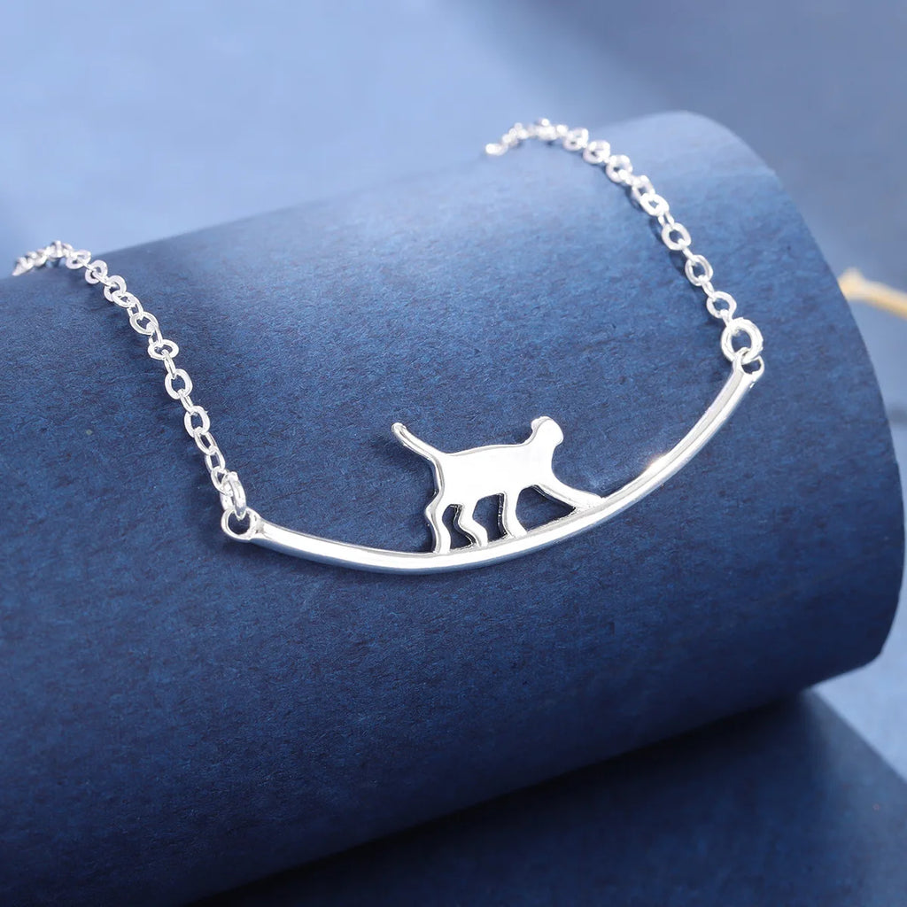 New Fashion Cat Curved Simple Personality 925 Sterling Silver Jewelry Cute Animal Walking Cat Clavicle Chain Necklaces  XL090