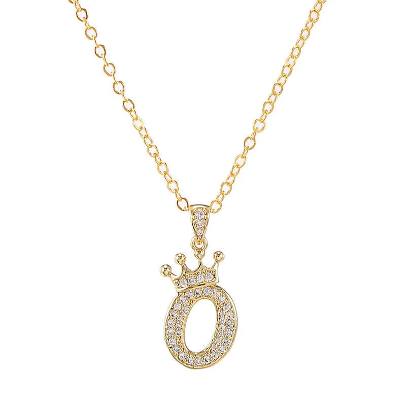 Crown Initial Letter Pendant Necklace — Copper