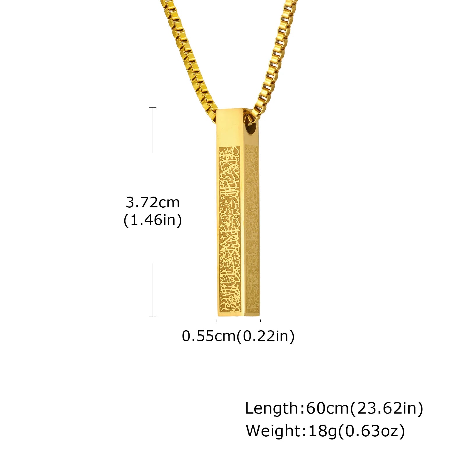 Ayatul Kursi Geometric Square Pendant Necklace, Stainless Steel Box Chain Necklace for Men, Religious Prayer Amulet