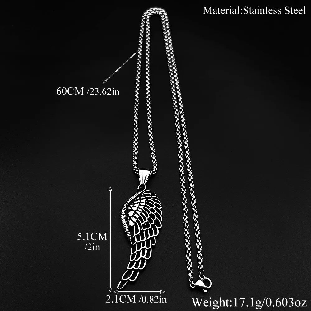 Simple Retor Angel Wing Chain For Women Men Stainless Steel Silver Color Grain Gothic Fashion Daily Wear Necklace