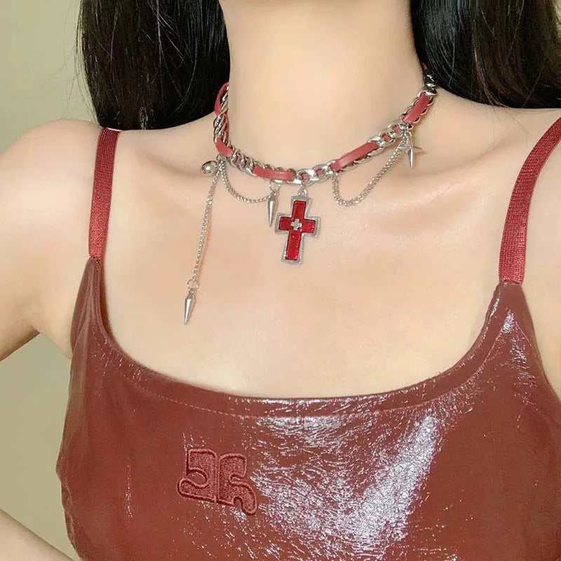 Star Cross Leather Pendant Necklace