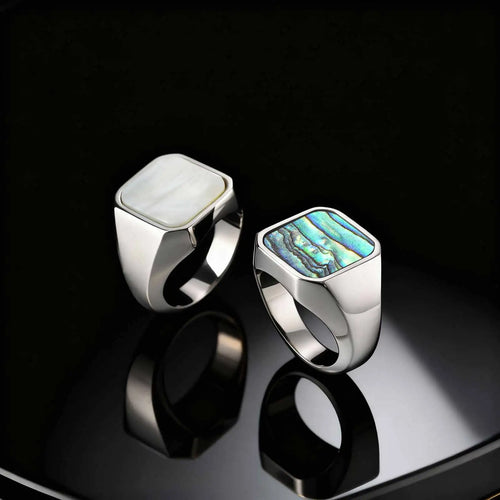 Abalone Shell Signet Ring — Stainless Steel
