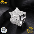 TUHE Unisex Hip Hop Men Moissanite Rings S925 Silver Jewelry For Men Star Ring Hip Hop Jewelry Gift