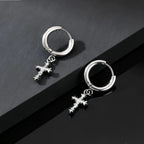Punk Gothic Thorn Cross Pendant Hoop Earrings, Cool Hip Hop Stainless Steel Drop Earrings, Fashion Daily Party Jewelry
