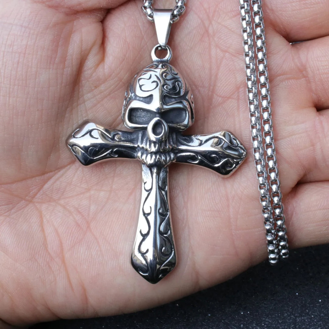 Cross Skull Steel Pendant European American Dark