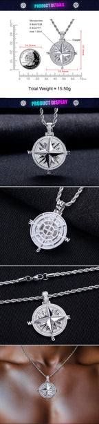 Iced Out Compass Pendant — 14K Gold