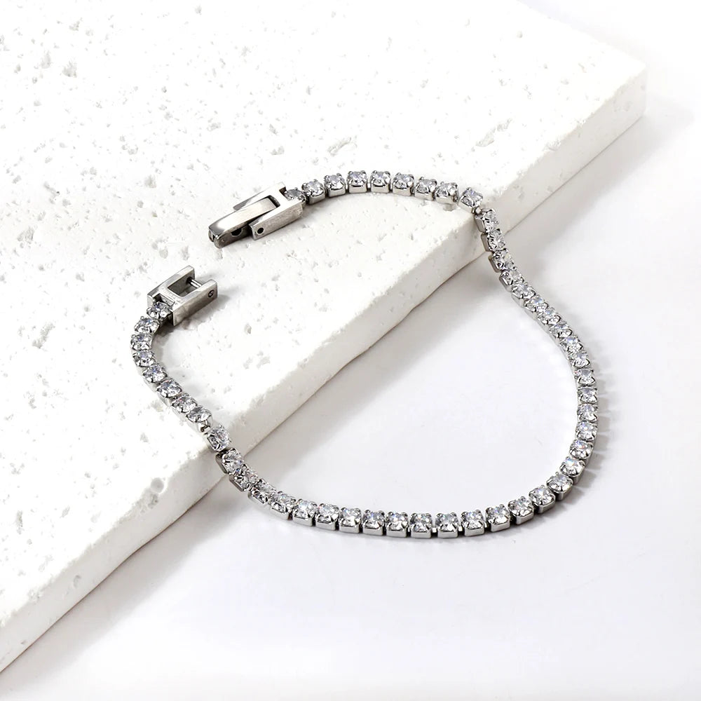 LUXUKISSKIDS Fashion 3MM Zirconia Tennis Braclets Gothic Men/Woman's Bracelet 4 Claw AAA White Black Shiny Stone Steel