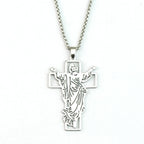 Saint Medal & Jesus Cross Pendant Necklace — Stainless Steel