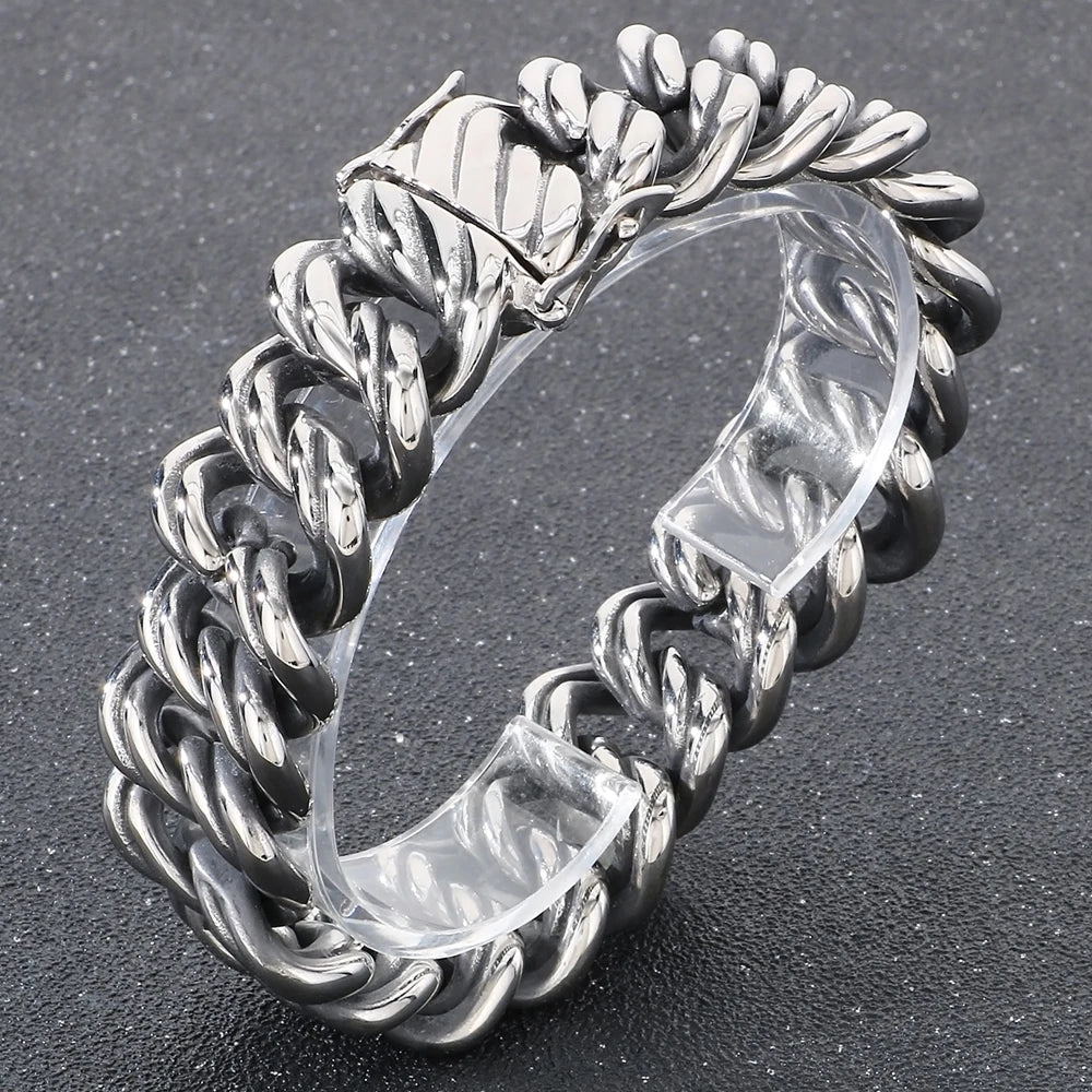 Vintage 18/22MM Width Twist Cuban Link Chain Bracelet for Man Cool Stainless Steel Bracelets Mens Male On Hand Jewelry