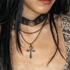 Y2K Spike Cross Black Pendant Necklace