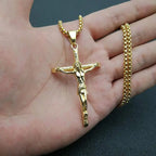 316L Stainless Steel Link Chain INRI Jesus Cross Crucifix Pendant&Necklaces Men Fashion Jewelry Gold Silver Color Father Gift