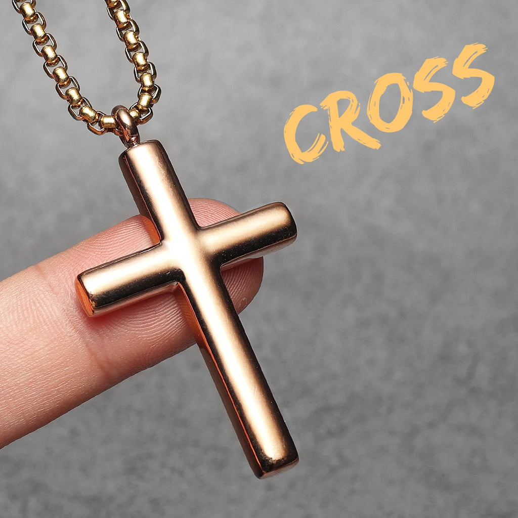 Cross Pendant Necklace Stainless Steel Minimal