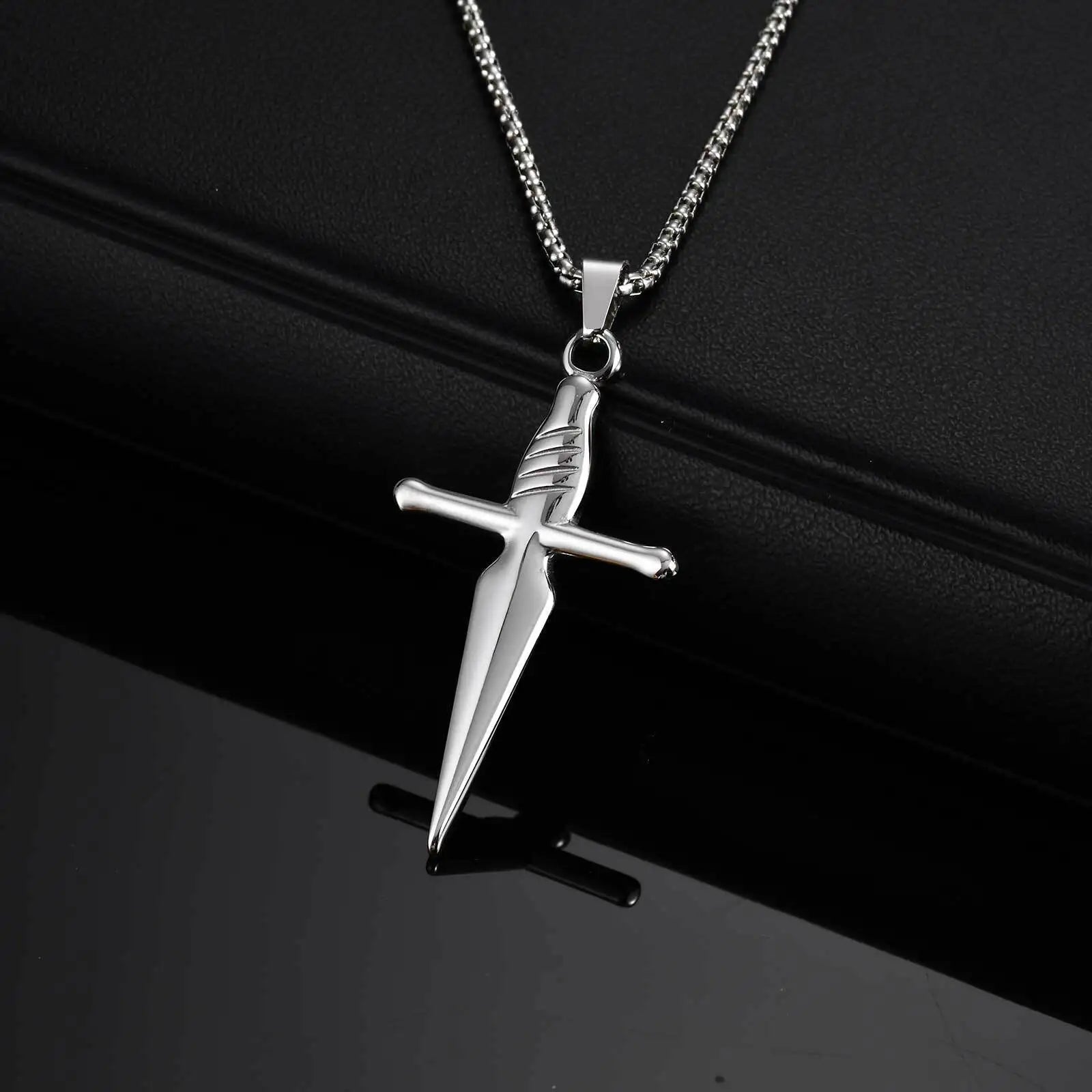 Men's Sword Cross Necklace,Short Sword Stainless Steel Pendant Necklace,Rock Punk Jewelry Gift