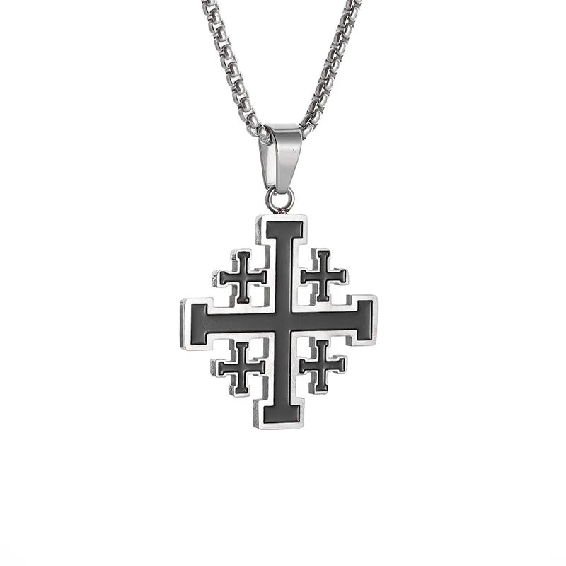 Templar Cross Steel Pendant Vintage Jerusalem