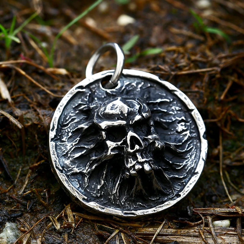 3D Round Skull Pendant Necklace — Stainless Steel