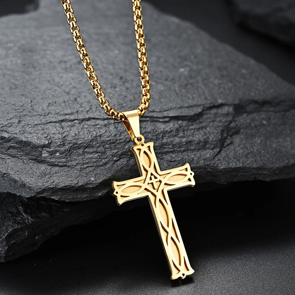 Irish Knot Cross Necklace for Men Boys,Punk Stainless Steel Pendant Necklace,Viking Jewelry Gifts