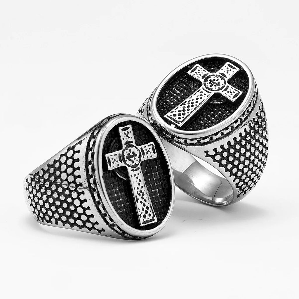Cross Amulet Ring — Stainless Steel