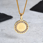 Iced Out Prayer Coin Pendant Necklace — Stainless Steel