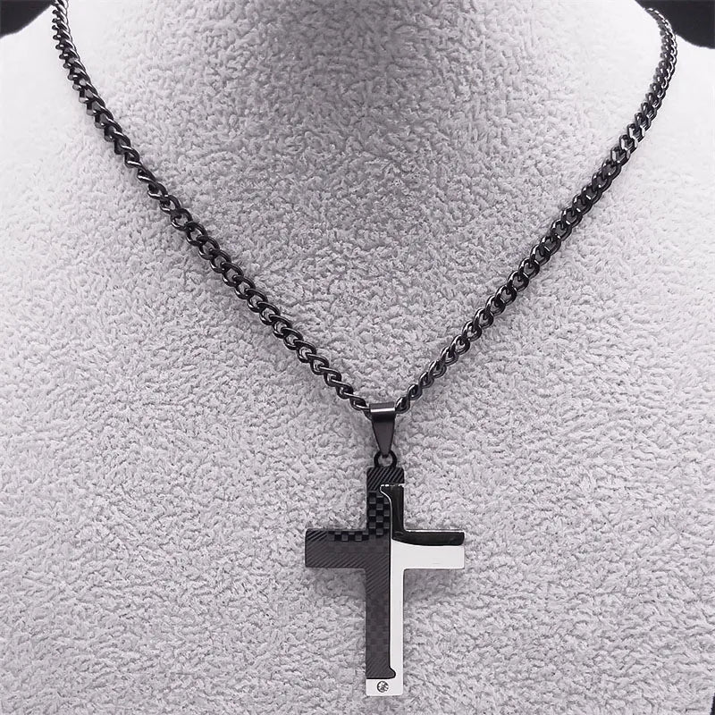 Cross Crucifix Black Pendant Goth Biker Punk Crystal