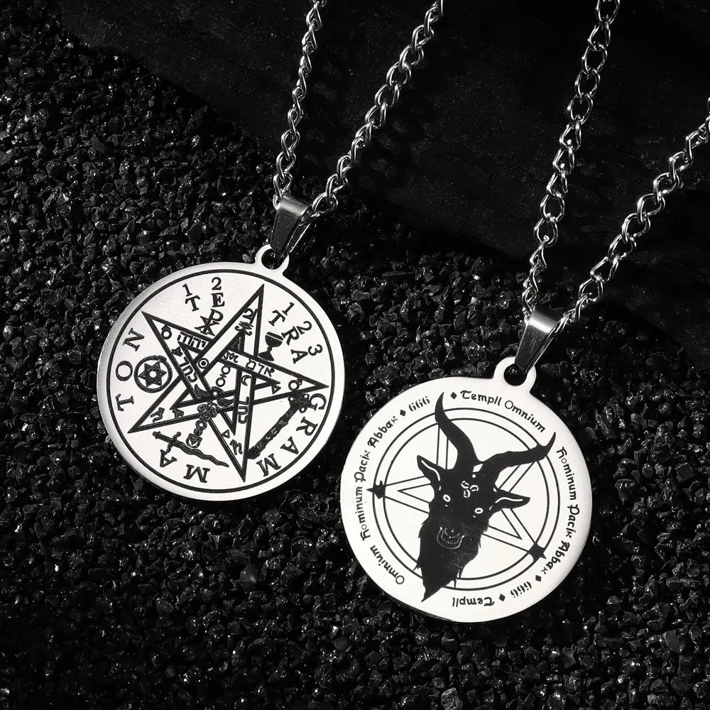 Satan Goat Head Round Stainless Steel Pendant Necklace Vintage Personality Men Pendant Neck Chian Jewelry Fashion Accessories