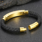 Gold Color Bracelets for Men 8MM Wide Braided Leather Rope Chain Bracelet CZ Stainless Steel Men's Arm Jewelry Birthday