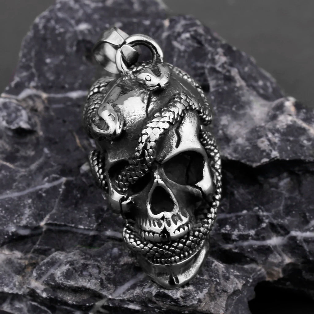 Snake Skull Pendant Necklace — Black Stainless Steel