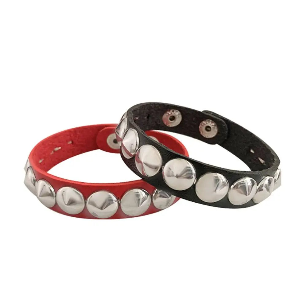 Gothic Round Rivet Leather Cuff Bracelet — Adjustable Bangle